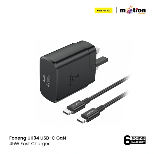 Foneng 45W GaN USB-C Wall Charger With Type-C Cable (UK34)