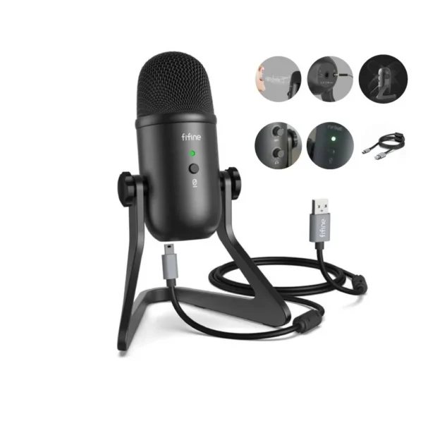 Fifine K678 Studio USB Microphone with Live Monitoring, Gain Controls & Mute Button for Podcasting